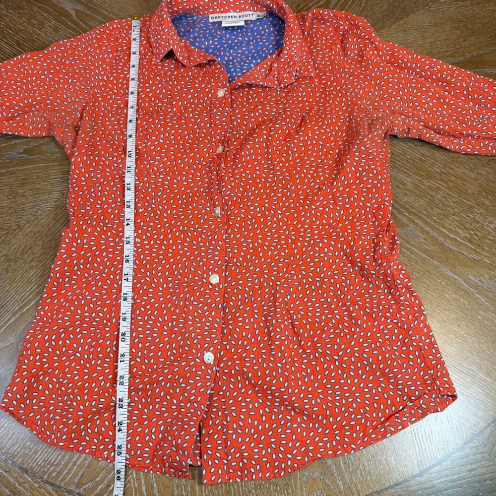 Gretchen Scott Cotton Button Down Patterned Bell Sleeve Blouse Size Medium - Picture 7 of 9